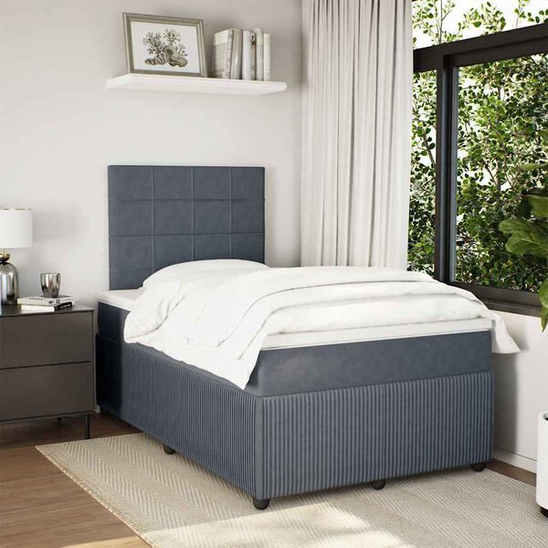 vidaXL Box spring postel s matrac&iacute; tmavě &scaron;ed&aacute; 120 x 200 cm samet
