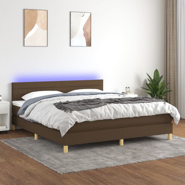 vidaXL Box spring postel s matrac&iacute; a LED tmavě hněd&aacute; 180x200 cm textil