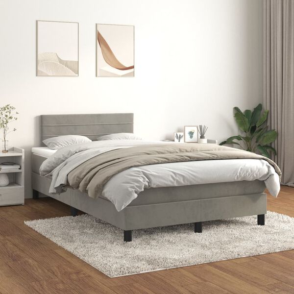 vidaXL Box spring postel s matrac&iacute; světle &scaron;ed&aacute; 120 x 200 cm samet