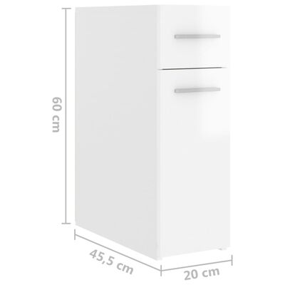 vidaXL Úložná skříňka bílá vysoký lesk 20 x 45,5 x 60 cm dřevotříska