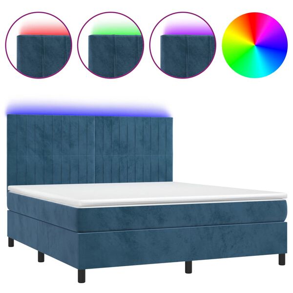 vidaXL Box spring postel s matrac&iacute; a LED tmavě modr&aacute; 160x200 cm samet