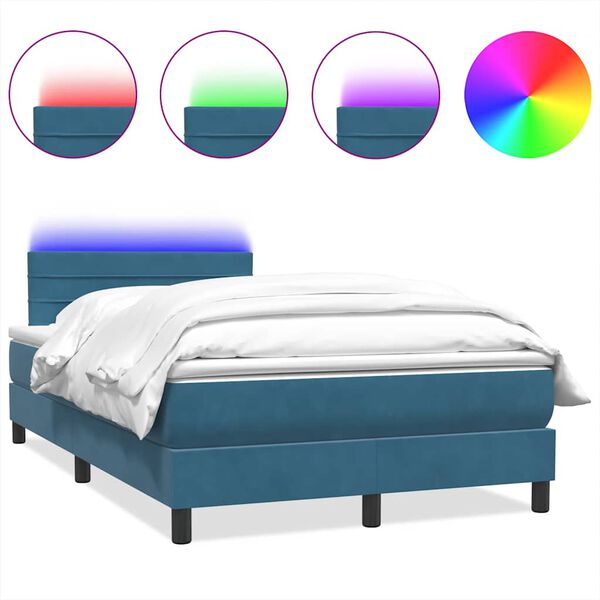 vidaXL Box spring postel s matrac&iacute; a LED tmavě modr&aacute; 120x220 cm samet