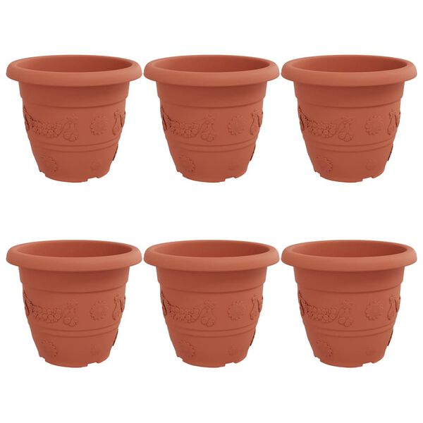 vidaXL Kulat&yacute; květin&aacute;č 6 pcs Cihlově červen&aacute; &Oslash; 26 x 21.5 cm Plast