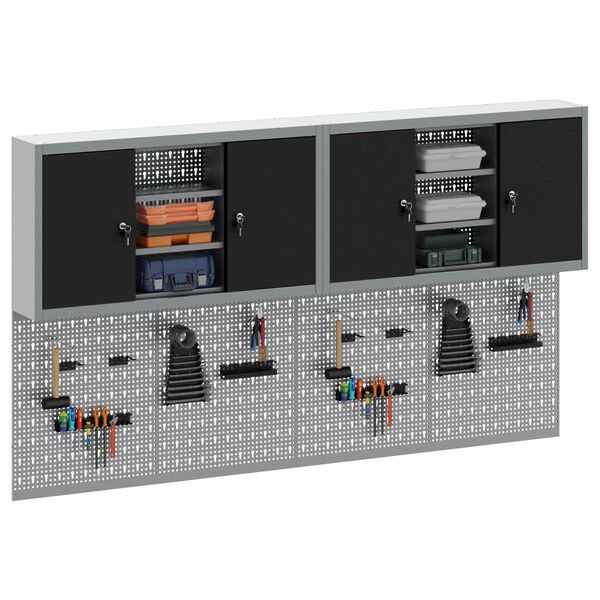 vidaXL Sada pracovn&iacute;ch skř&iacute;n&iacute; 6 pcs Čern&aacute; Pr&aacute;&scaron;kově lakovan&aacute; ocel