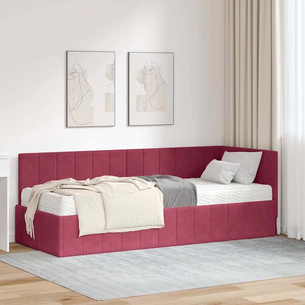 vidaXL Rohov&yacute; r&aacute;m postele s matrac&iacute; s čelo 2 pcs Zelen&aacute; samet