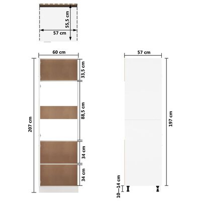 vidaXL Skříň pro vestavnou lednici bílá 60 x 57 x 207 dřevotříska