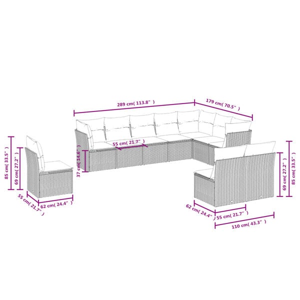 vidaXL 10dílná zahradní sedací souprava podušky světle šedá polyratan
