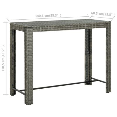 vidaXL Zahradní barový stůl šedý 140,5 x 60,5 x 110,5 cm polyratan
