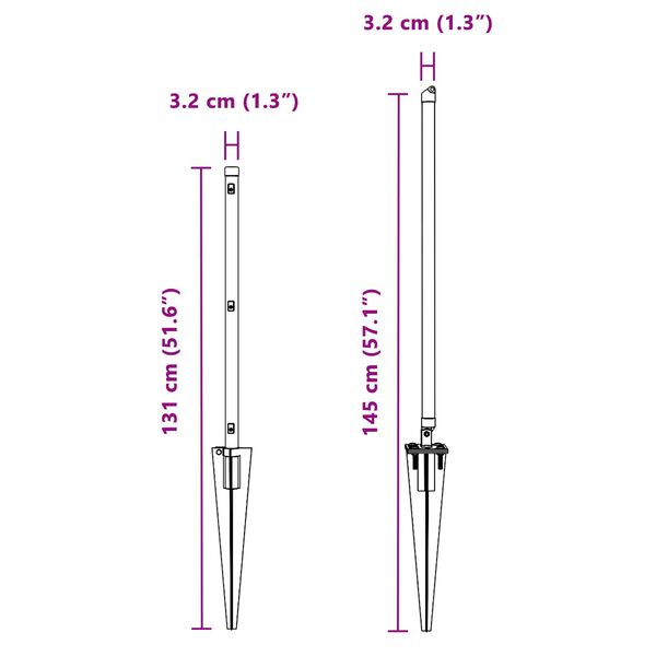 vidaXL Plotový sloupek. Jiný 52 pcs Šedá 3,2 x 3,2 x 100 cm Ocel