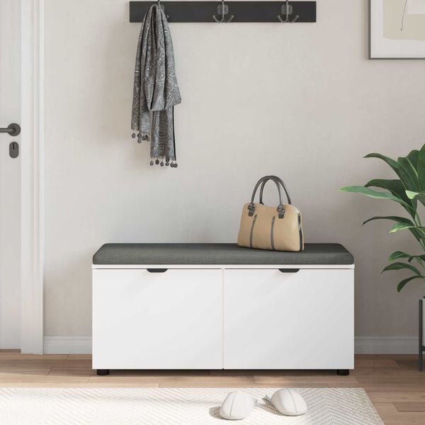 vidaXL Chodbičkov&aacute; lavice s pol&scaron;t&aacute;řem se dveřmi B&iacute;l&aacute; 100 x 38 x 46 cm