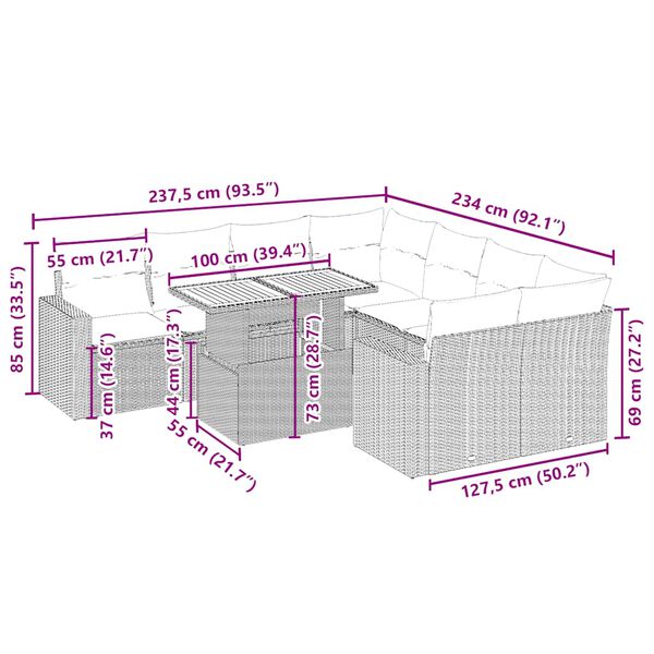 vidaXL 9d&iacute;ln&aacute; zahradn&iacute; sedac&iacute; souprava s podu&scaron;kami b&eacute;žov&aacute; polyratan