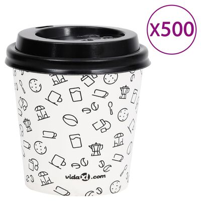 vidaXL Papírové kelímky na kávu s víčky 120 ml 500 ks bíločerné