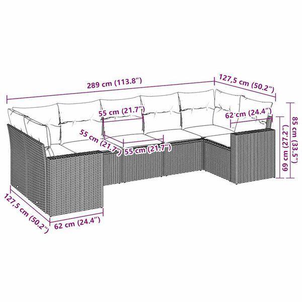 vidaXL 7dílná zahradní sedací souprava s poduškami hnědá polyratan