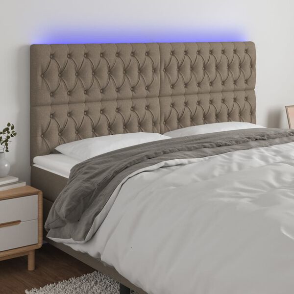 vidaXL Čelo postele s LED taupe 180x7x118/128 cm textil