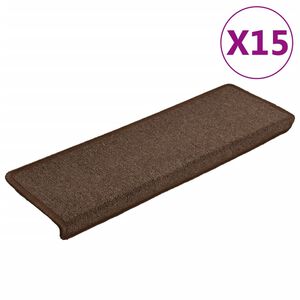 vidaXL Schodov&eacute; rohože 15 ks 65 x 21 x 4 cm hněd&eacute; s obd&eacute;ln&iacute;kov&yacute;m okrajem