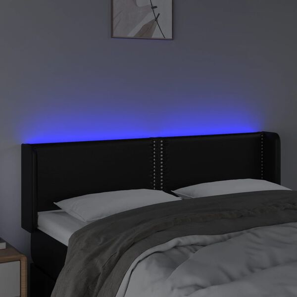 vidaXL Čelo postele s LED čern&eacute; 147 x 16 x 78/88 cm uměl&aacute; kůže