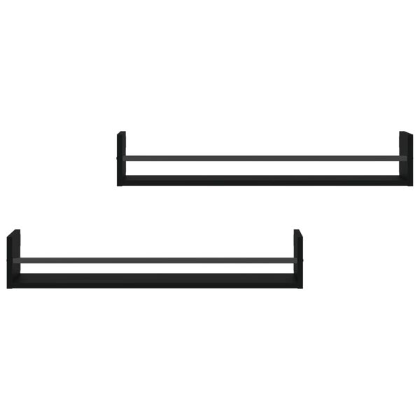 vidaXL Nástěnné police s tyčemi 2 ks černé 80 x 16 x 14 cm