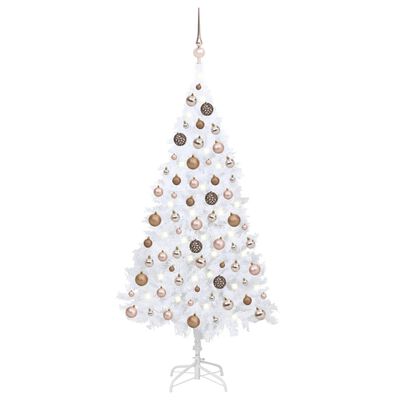 vidaXL Umělý vánoční stromek s LED a sadou koulí bílý 180 cm PVC