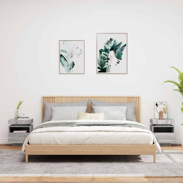 vidaXL Nočn&iacute; stolky s LED osvětlen&iacute;m 2 ks &scaron;ed&eacute; sonoma 40x39x48,5 cm