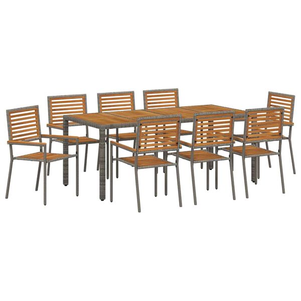 vidaXL Zahradn&iacute; j&iacute;deln&iacute; souprava 9 pcs &Scaron;ed&aacute; a hněd&aacute; polyratan