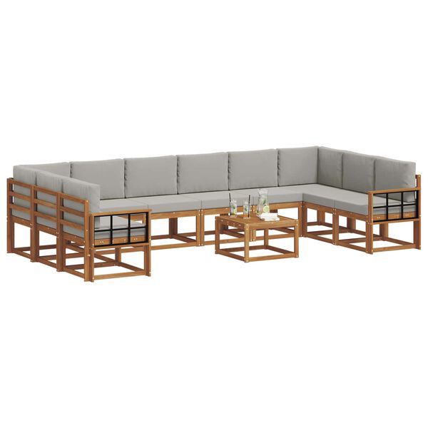 vidaXL Venkovn&iacute; pohovkov&aacute; souprava 11 pcs Př&iacute;rodn&iacute; a světle &scaron;ed&aacute;