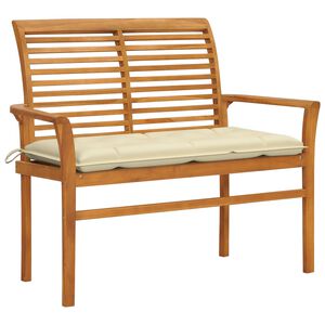 vidaXL Zahradn&iacute; lavice s kr&eacute;mově b&iacute;lou podu&scaron;kou 112 cm masivn&iacute; teak