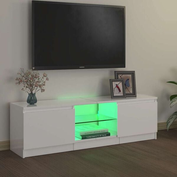 vidaXL TV skř&iacute;ňka s LED osvětlen&iacute;m b&iacute;l&aacute; vysok&yacute; lesk 120 x 30 x 36 cm