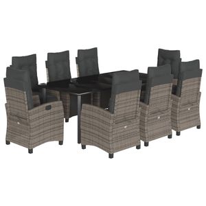 vidaXL 9d&iacute;ln&yacute; zahradn&iacute; j&iacute;deln&iacute; set s podu&scaron;kami &scaron;ed&yacute; polyratan