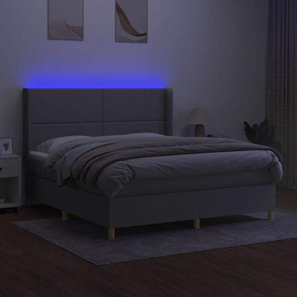 vidaXL Box spring postel s matrac&iacute; a LED světle &scaron;ed&aacute; 180x200 cm textil