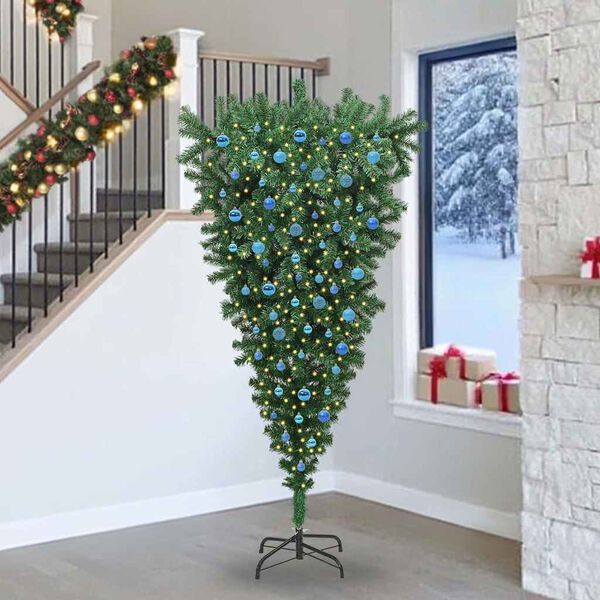 vidaXL Uměl&yacute; v&aacute;nočn&iacute; stromek vzhůru nohama s př&iacute;zdobami Zelen&aacute; 240 cm