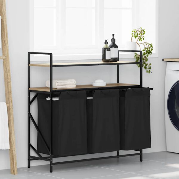 vidaXL Koš na prádlo se 3 přihrádkami a policemi dub sonoma