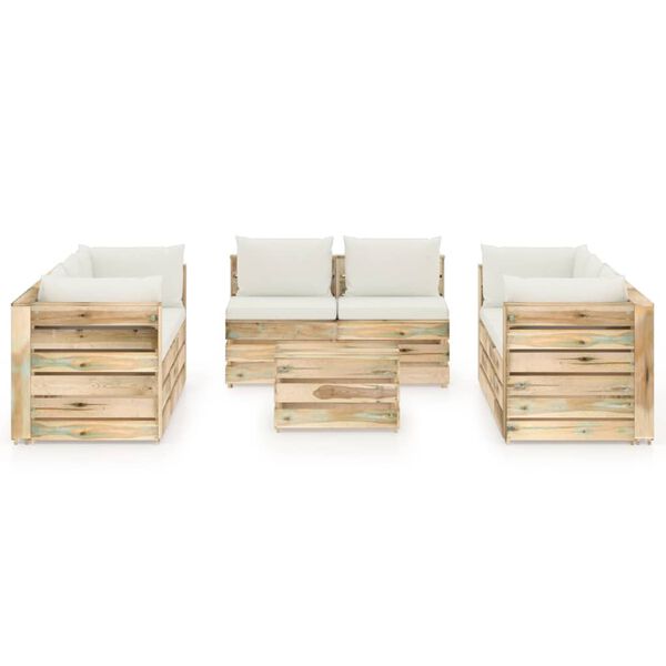 vidaXL 9d&iacute;ln&aacute; zahradn&iacute; souprava s podu&scaron;kami zeleně impregnovan&eacute; dřevo