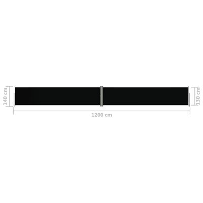 vidaXL Zatahovací boční markýza černá 140 x 1 200 cm
