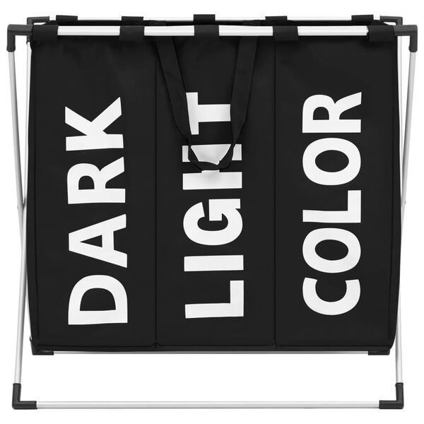 vidaXL Koš na třídění prádla se 3 přihrádkami černý