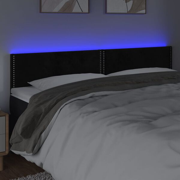 vidaXL Čelo postele s LED čern&eacute; 200x5x78/88 cm samet