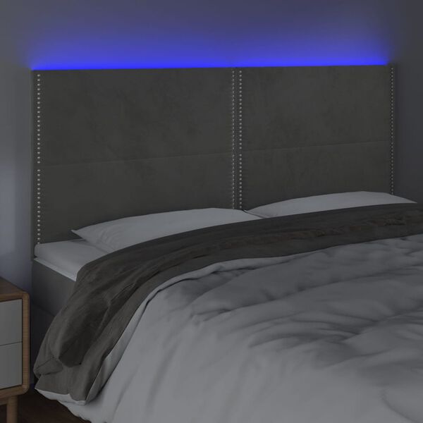 vidaXL Čelo postele s LED světle &scaron;ed&eacute; 200x5x118/128 cm samet