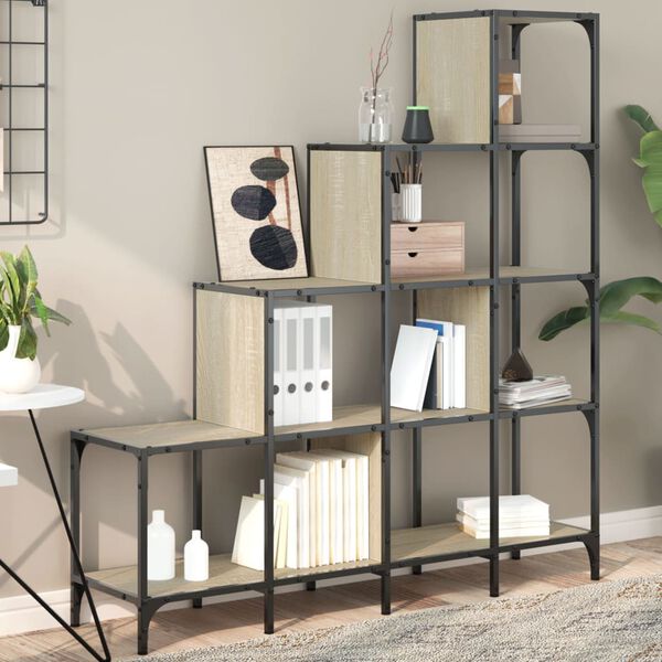 vidaXL Knihovna dub sonoma 122 x 30 x 132 cm kompozitn&iacute; dřevo a kov