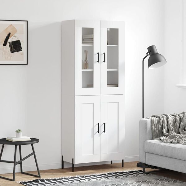 vidaXL Skř&iacute;ň highboard b&iacute;l&aacute; 69,5 x 34 x 180 cm kompozitn&iacute; dřevo