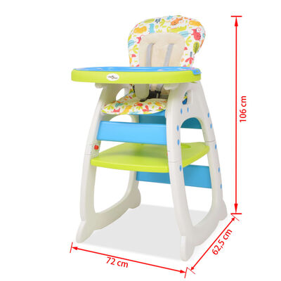 vidaXL Rozkládací jídelní židlička 3 v 1 se stolkem, modrá a zelená