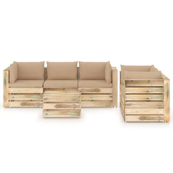 vidaXL 6d&iacute;ln&aacute; zahradn&iacute; souprava s podu&scaron;kami zeleně impregnovan&eacute; dřevo