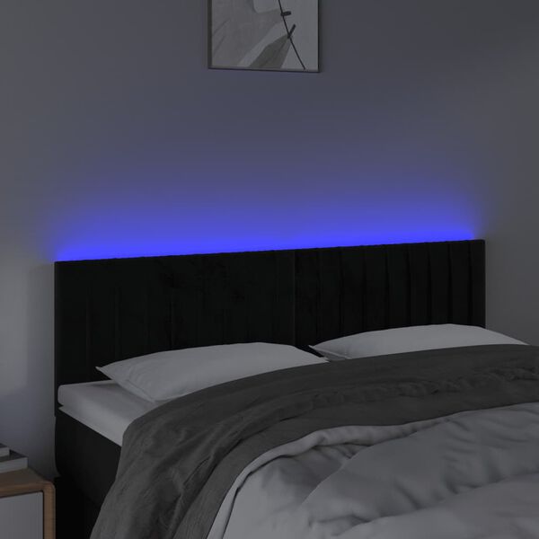 vidaXL Čelo postele s LED čern&eacute; 144x5x78/88 cm samet
