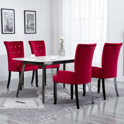 vidaXL Jídelní židle s područkami 4 ks červené samet