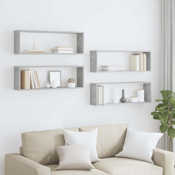 vidaXL N&aacute;stěnn&eacute; obd&eacute;ln&iacute;kov&eacute; police 4 ks betonově &scaron;ed&eacute; 80x15x26,5 cm