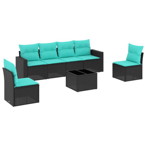 vidaXL 7d&iacute;ln&aacute; zahradn&iacute; sedac&iacute; souprava s podu&scaron;kami čern&aacute; polyratan