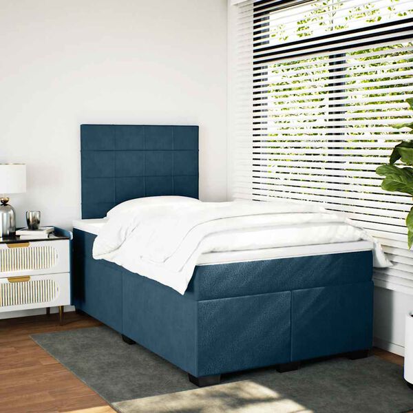vidaXL Box spring postel s matrac&iacute; modr&aacute; 120 x 200 cm samet