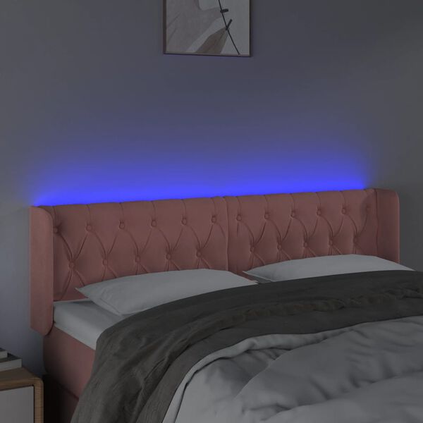 vidaXL Čelo postele s LED růžov&eacute; 147 x 16 x 78/88 cm samet