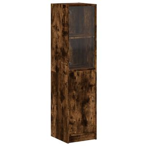 vidaXL Highboard se skleněn&yacute;mi dv&iacute;řky kouřov&yacute; dub 35 x 37 x 142 cm