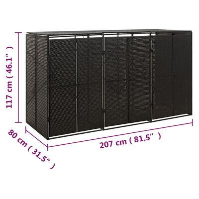 vidaXL Přístřešek na tři popelnice černý 207 x 80 x 117 cm polyratan