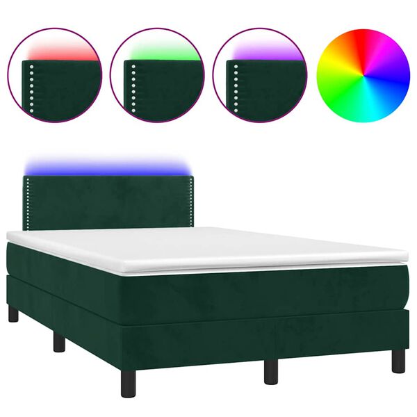 vidaXL Box spring postel s matrac&iacute; a LED tmavě zelen&aacute; 120x190 cm samet