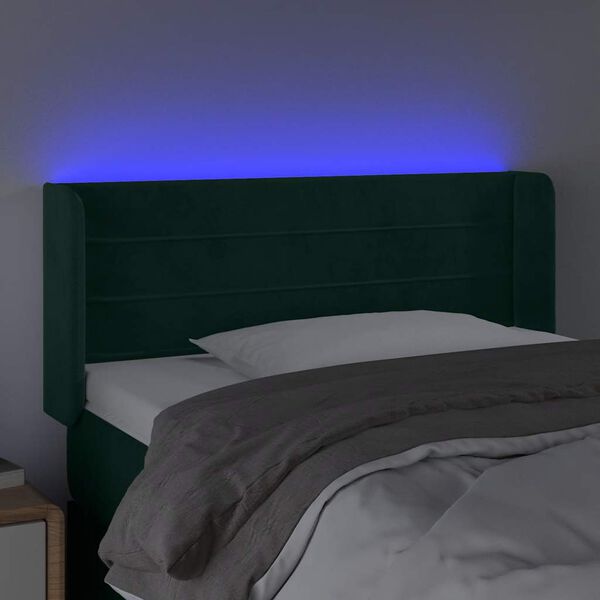 vidaXL Čelo postele s LED tmavě zelen&eacute; 83 x 16 x 78/88 cm samet